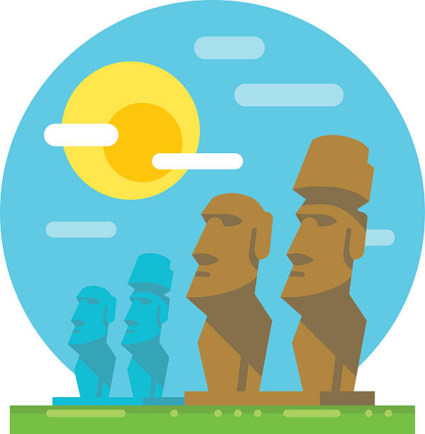 illustrazioni stock, clip art, cartoni animati e icone di tendenza di statue moai design piatto di riferimento - easter island moai statue chile sculpture