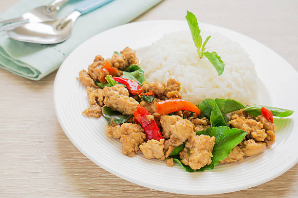 istock Basil fried rice with pork, Thai food 486599239
