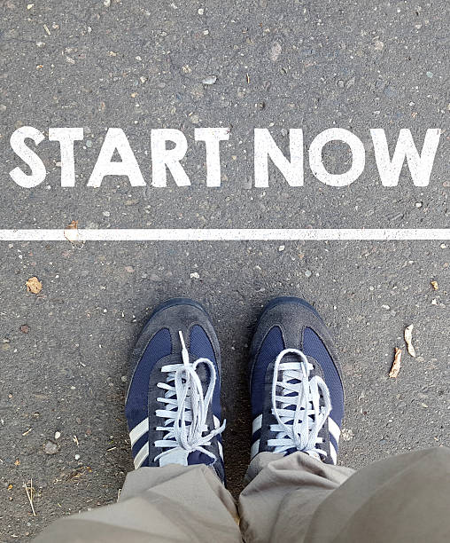 istock Male sneakers with start now word 486599278