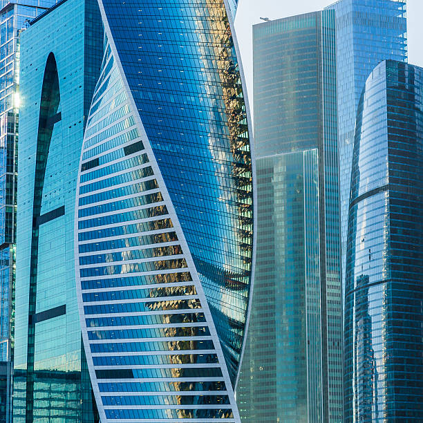 istock Close up office building made of glass 486600490