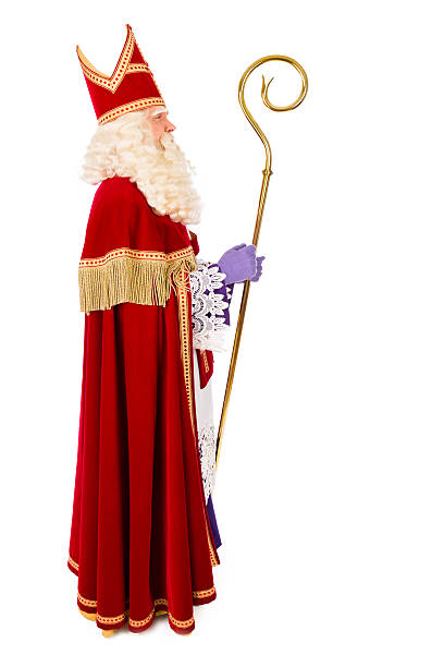 sinterklaas on white background. de cuerpo completo - shepherds staff fotografías e imágenes de stock