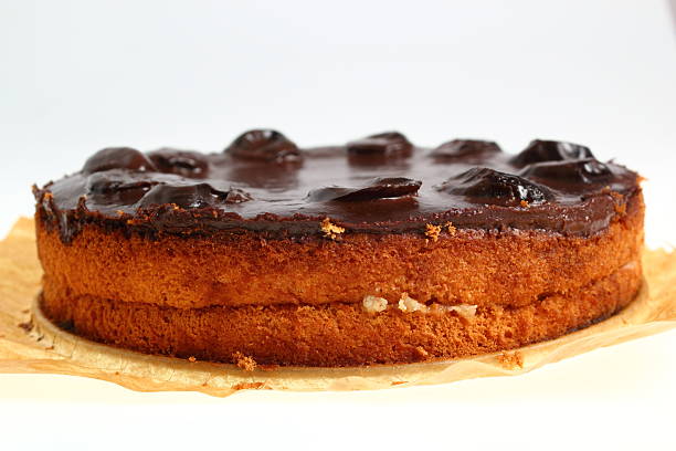 Chocolate Topped Sponge Cake with Prunes and Toffee Sauce