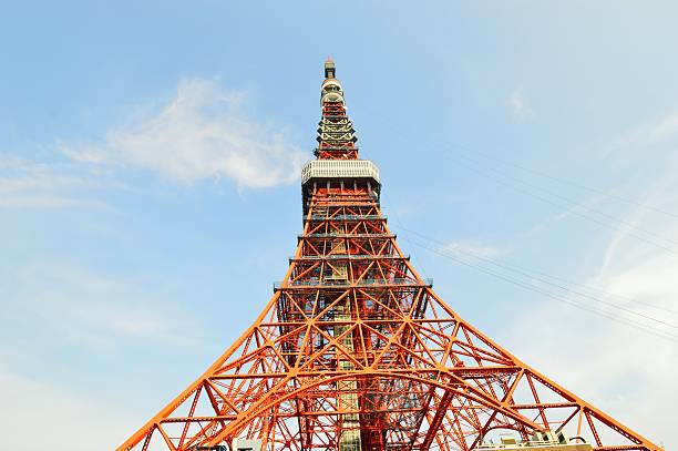 red torre di tokyo, giappone - deck surveillance contemplation tokyo prefecture foto e immagini stock