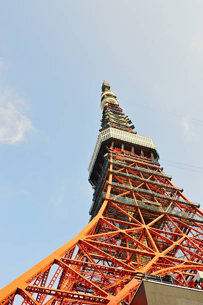 red torre di tokyo, giappone - deck surveillance contemplation tokyo prefecture foto e immagini stock