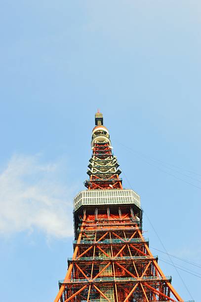 red torre di tokyo, giappone - deck surveillance contemplation tokyo prefecture foto e immagini stock