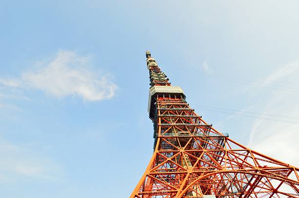 red torre di tokyo, giappone - deck surveillance contemplation tokyo prefecture foto e immagini stock