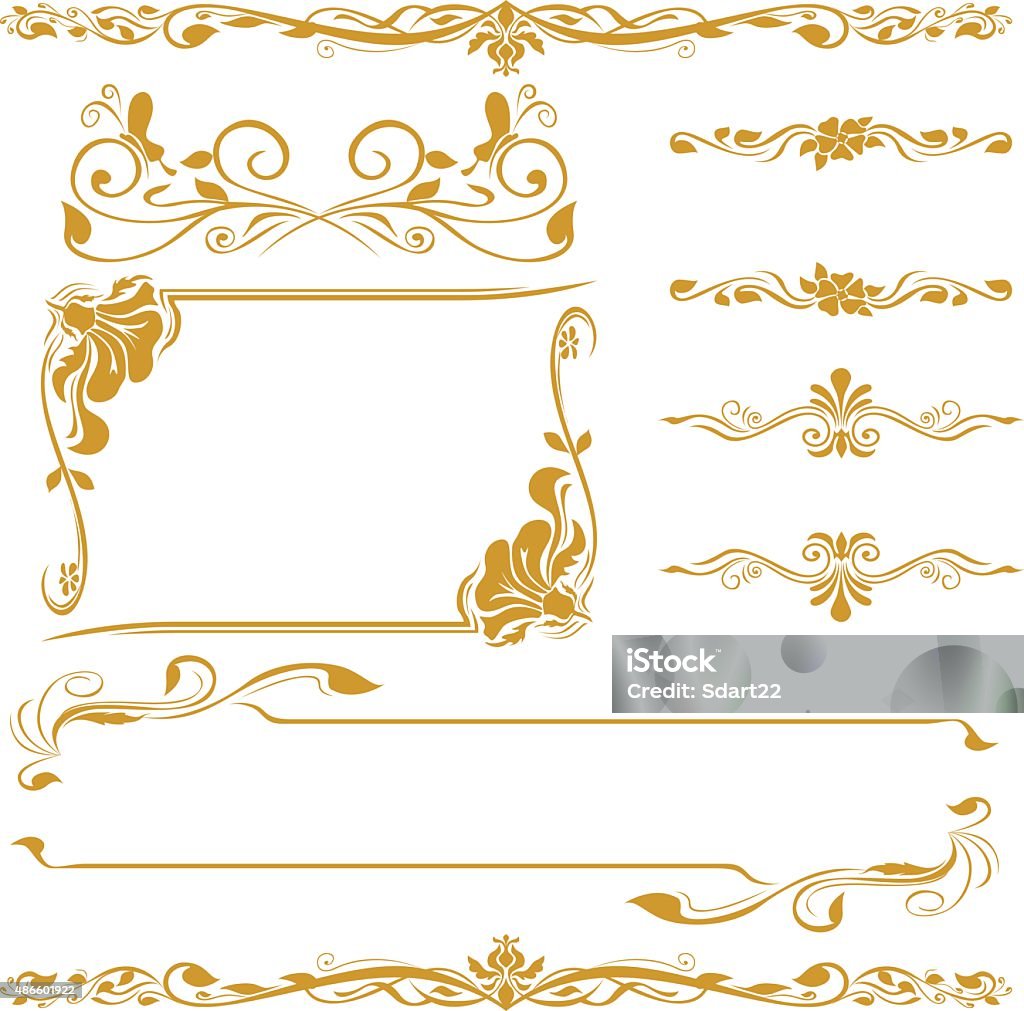 frame floral cornner line art gold set abstract frame floral cornner line art gold set Decoration stock vector