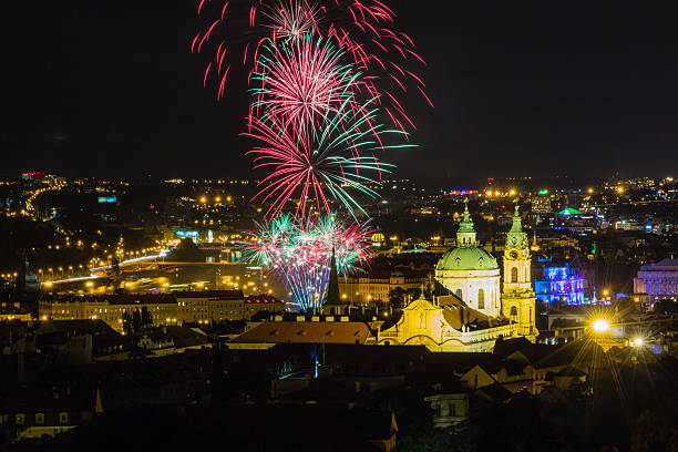 istock Fireworks illuminate the sky over Charles bridge, Czech Republic 486604176