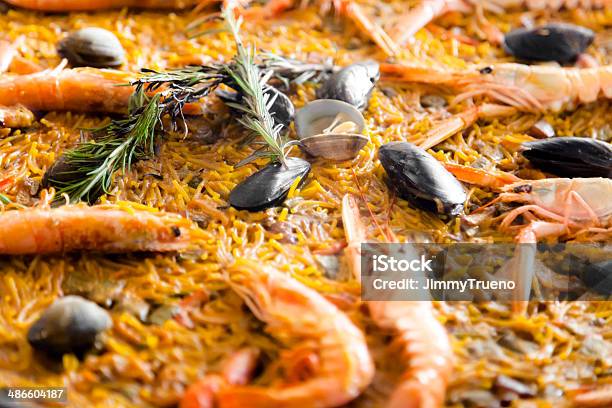 Spanish Fideua Stock Photo - Download Image Now - Clam - Seafood, Fideuà, Food