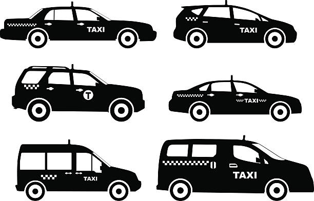 set of different silhouettes taxi cars. vector illustration - taksi stock illustrations