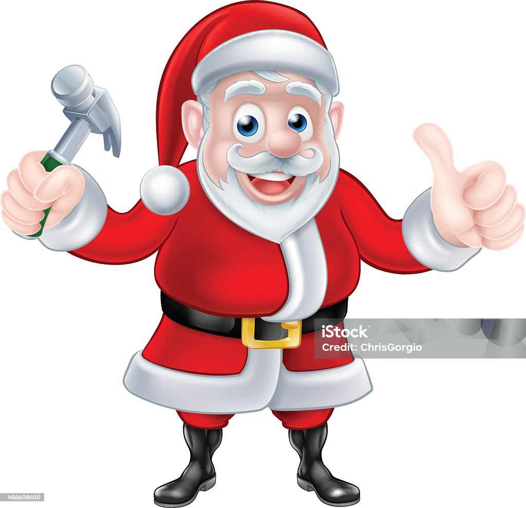 Santa Holding Hammer and Giving Thumbs Up Cartoon Santa Claus holding hammer and giving a thumbs up Santa Claus stock vector