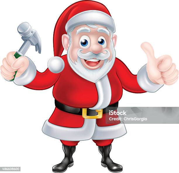 Santa Holding Hammer And Giving Thumbs Up Stock Illustration - Download Image Now - Santa Claus, Carpenter, Hammer