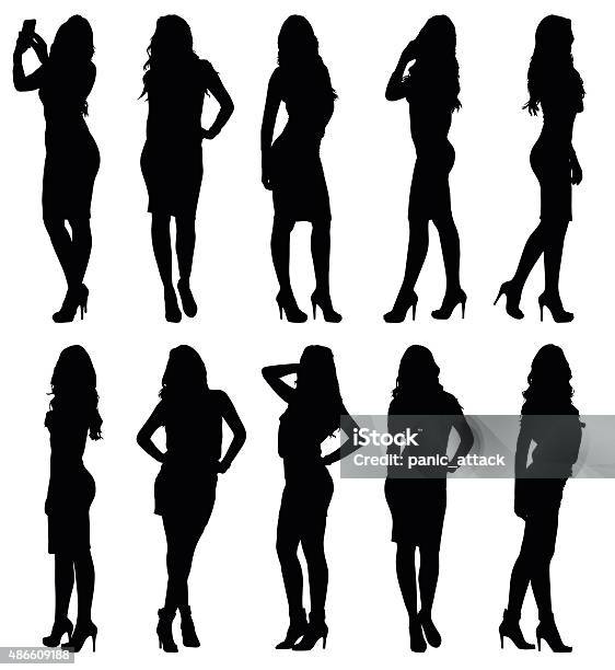 Fashion Model Female Silhouettes In Various Poses Stock Illustration - Download Image Now - In Silhouette, Women, High Heels