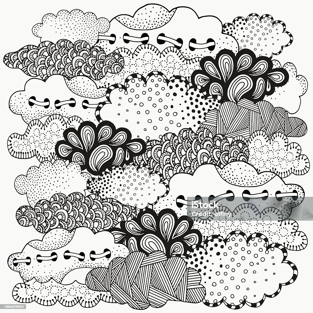 Pattern with vector abstract clouds Pattern with vector abstract clouds. Artistically clouds. Made by trace from sketch. Ink pen. Black and white background.. Black and white pattern in vector. doodle, henna. Tribal. 2015 stock vector