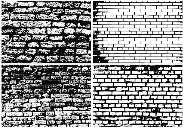 Set of Abstract Grunge Brick Wall Set of Abstract Grunge Brick Wall Backgrounds in Black and White Colors. High Detailed. Ideal for Creating Musical, Autumn, Nature and Other Designs. Vector Illustration. concrete borders stock illustrations