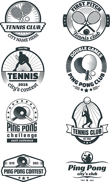 теннис, пинг-понг emlems - table tennis table tennis racket tennis sport stock illustrations