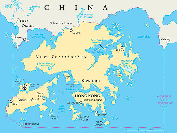 홍콩 및 인근 정치자금 맵 - lamma island stock illustrations