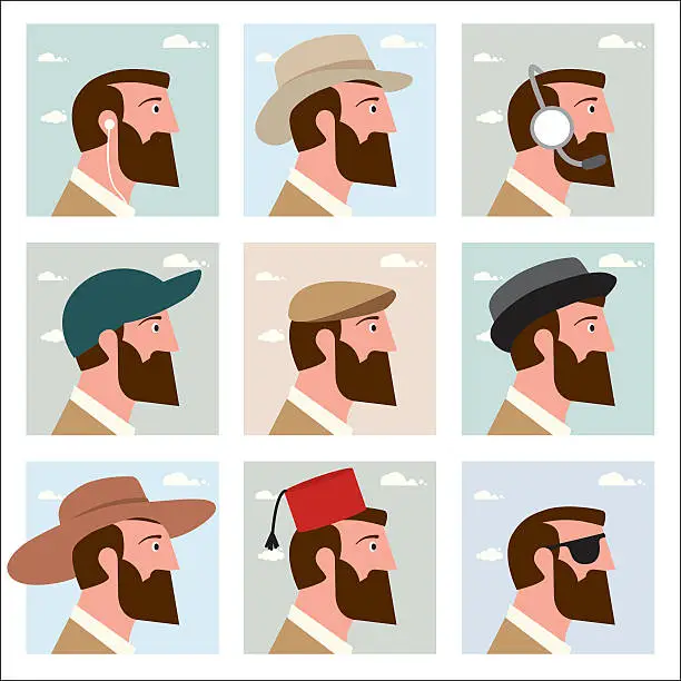 Vector illustration of Men in hats
