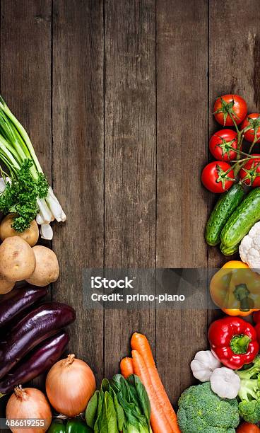 Vegetables On Wood Background With Space For Text Organic Food Stock Photo - Download Image Now