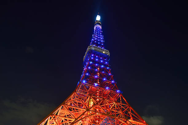 red torre di tokyo, giappone - deck surveillance contemplation tokyo prefecture foto e immagini stock