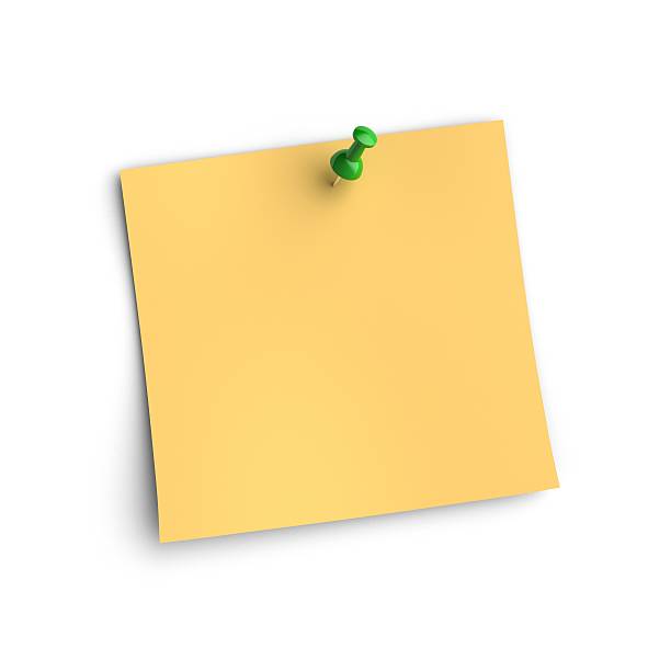 istock Yellow note paper with green pin. 486619581