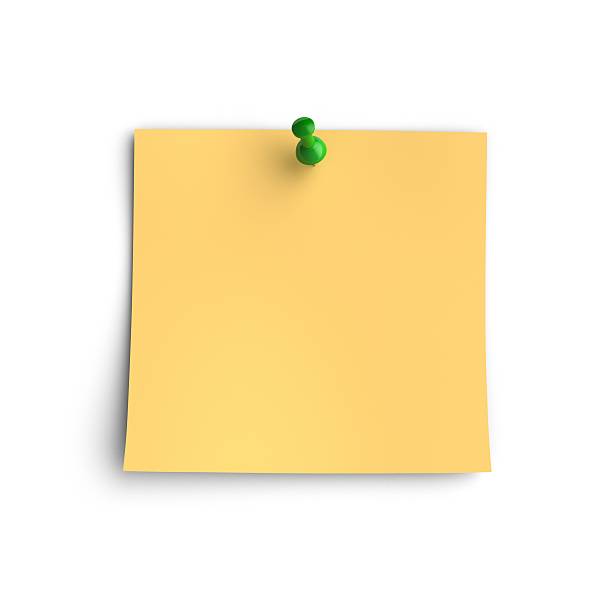 istock Yellow note paper with green pin. 486619591