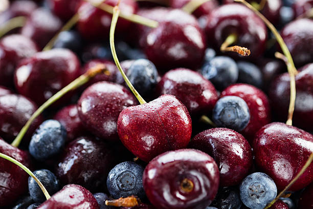 Cherries and Blueberries stock photo