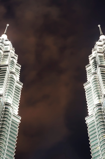 View of The Petronas Twin Towers, in Kuala Lumpur, Malaysia. Petronas are the tallest twin buildings in the world (451.9 m)