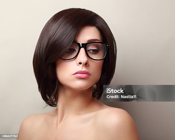 Beautiful Woman In Glasses Short Black Hair Style Stock Photo - Download  Image Now - Adult, Adults Only, Beautiful People - iStock