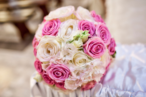 Large multicolored bouquet of many flowers: Roses, chrysanthemums and other flowers