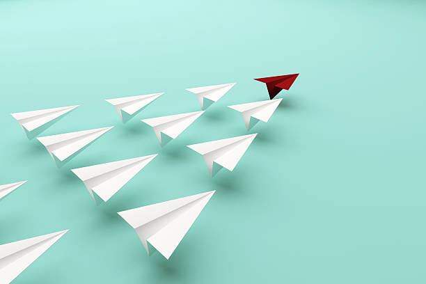 istock Red paper plane of leading leadership concept 486623794
