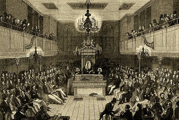 wnętrze house of commons przed 1834 - commons stock illustrations