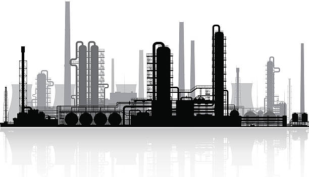 нефтеперерабатывающий завод силуэт.  векторная иллюстрация. - oil industry illustrations stock illustrations