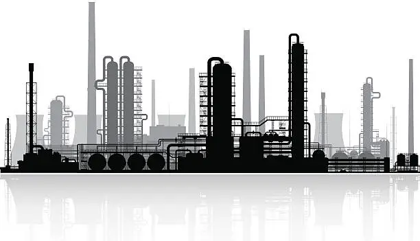 Vector illustration of Oil refinery silhouette. Vector illustration.