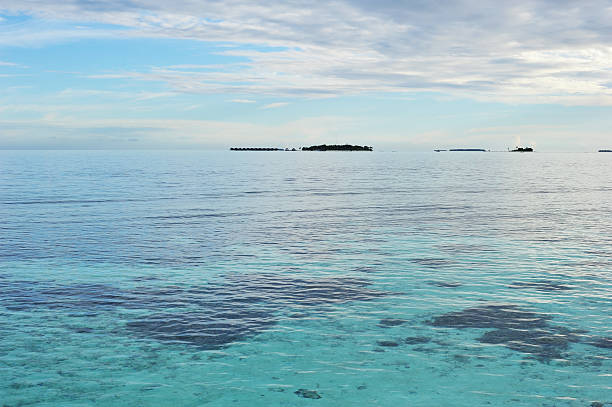 クリアウォーター、空とビーチは島のバックグラウンド。 - corel reef ストックフォトと画像