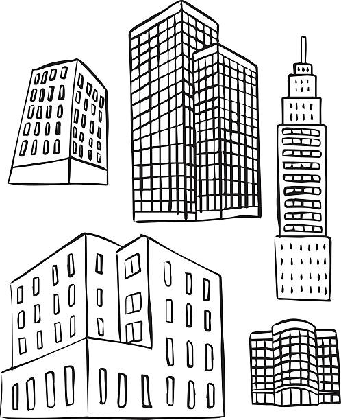 ilustrații de stoc cu set vectorial de clădire - zgârie nori