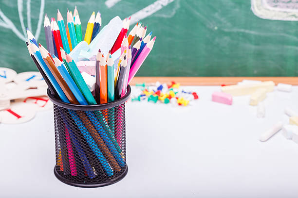 istock Colorful stationary at school class 486627022