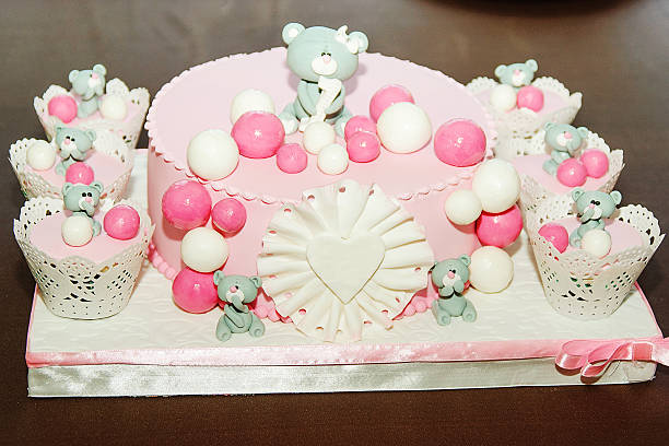 istock Beautiful birthday cake for baby girl. Selective focus 486629152