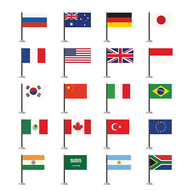 Flags icons Flags icons set. Simple flags icons of the countries in flat style. world map china saudi arabia stock illustrations
