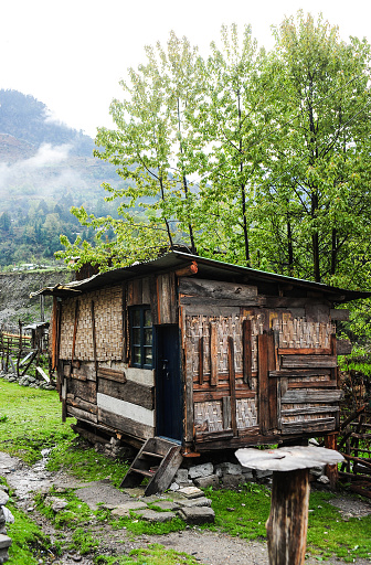 Local wooden house in Sikkim,Lachung,Northern India.
