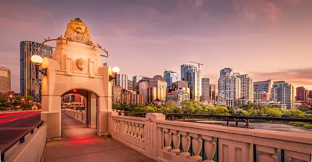 Photo of decorated archway on Centre Street bridge Calgary