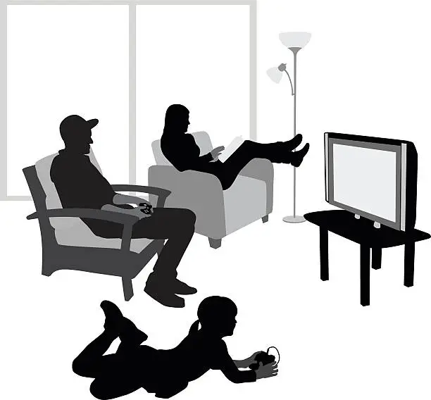 Vector illustration of Girl Playing Video Games With Her Dad