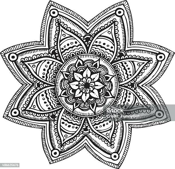 Mandala Hand Drawn Ornament Stock Illustration - Download Image Now - Hinduism, Mandala, 2015