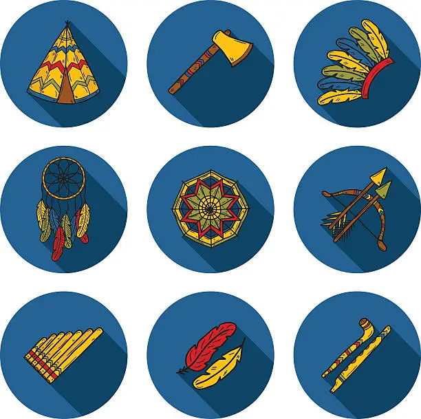 Vector illustration of Set of cartoon hand drawn objects on indian theme: tomahawk