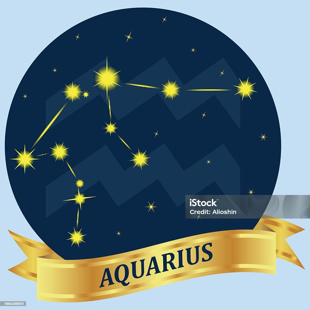 Aquarius Constellation And Zodiac Sign In The Blue Circle Stok Vektör ...