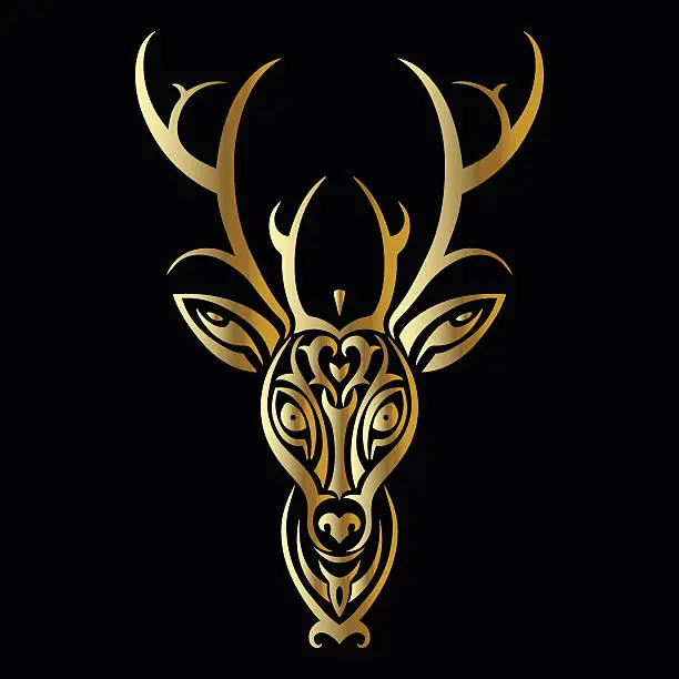Vector illustration of Deer head. Polynesian tattoo style