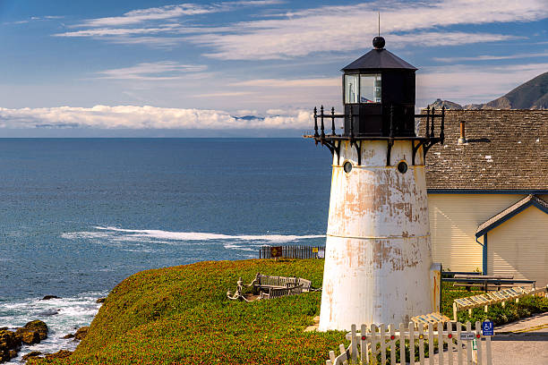 Lighthouse on California coast, Point Montara Lighthouse on California coast, Point Montara Fog Signal and Light Station lighthouse lighting equipment reflection rock stock pictures, royalty-free photos & images