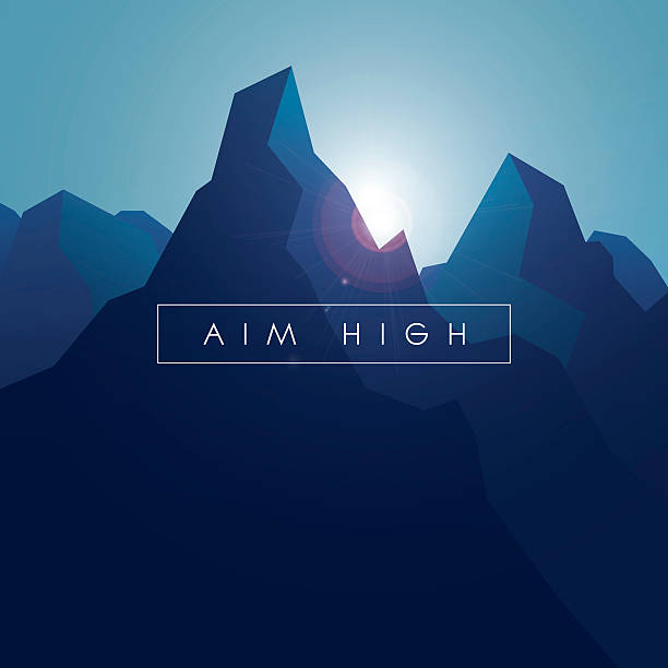 Mountain vector background. Realistic high peaks with blue gradients and vector art illustration