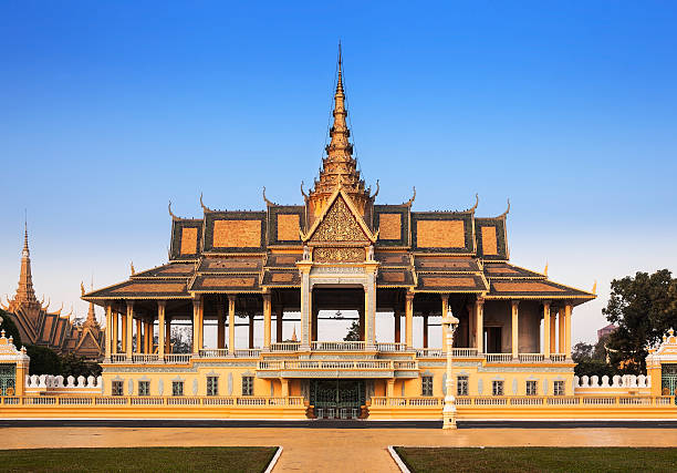 Royal Palace and Silver pagoda (throne hall), Phnom Penh, Cambodia. stock photo