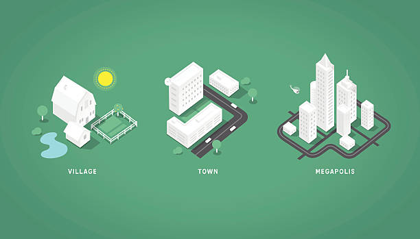 ilustrações, clipart, desenhos animados e ícones de conjunto de isometric edifícios da cidade - urban scene small city banner